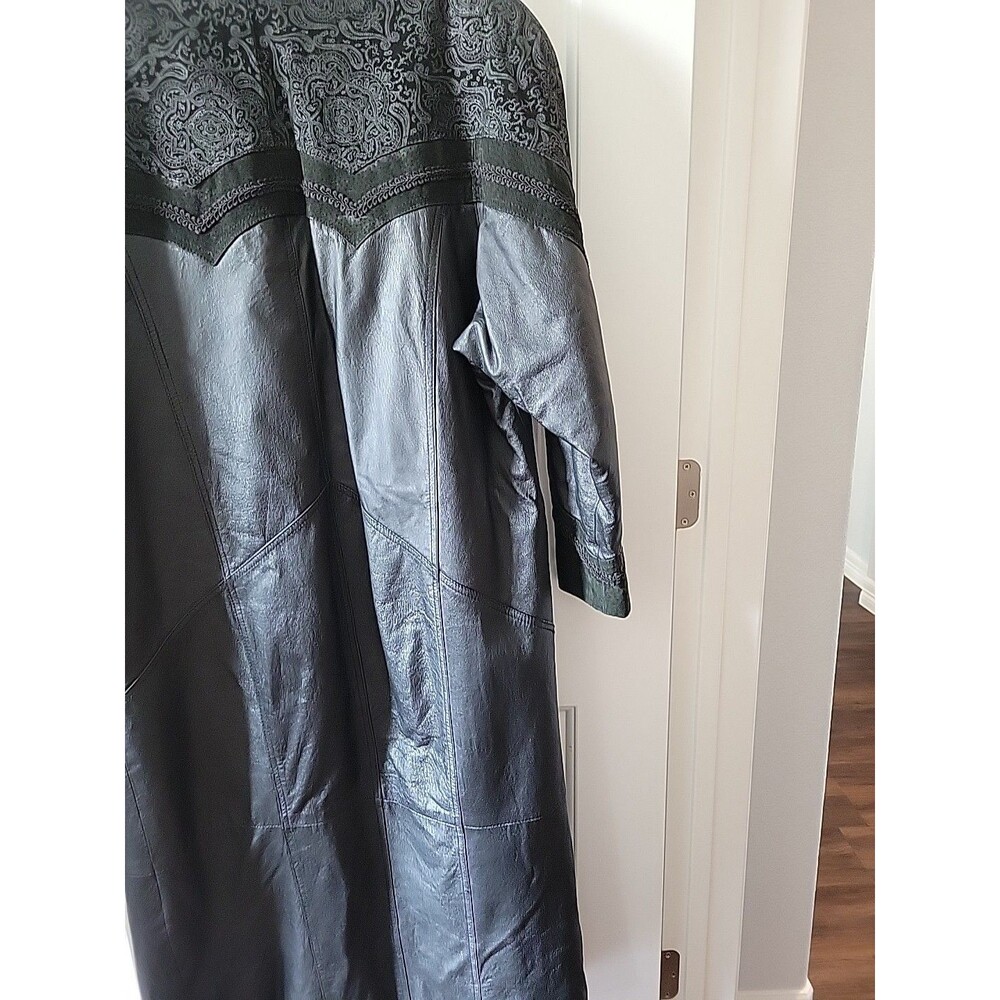 Vintage Winlit Leather Trench Coat Womens Large Black Paisley Embossed 80s 90s - Picture 13 of 13